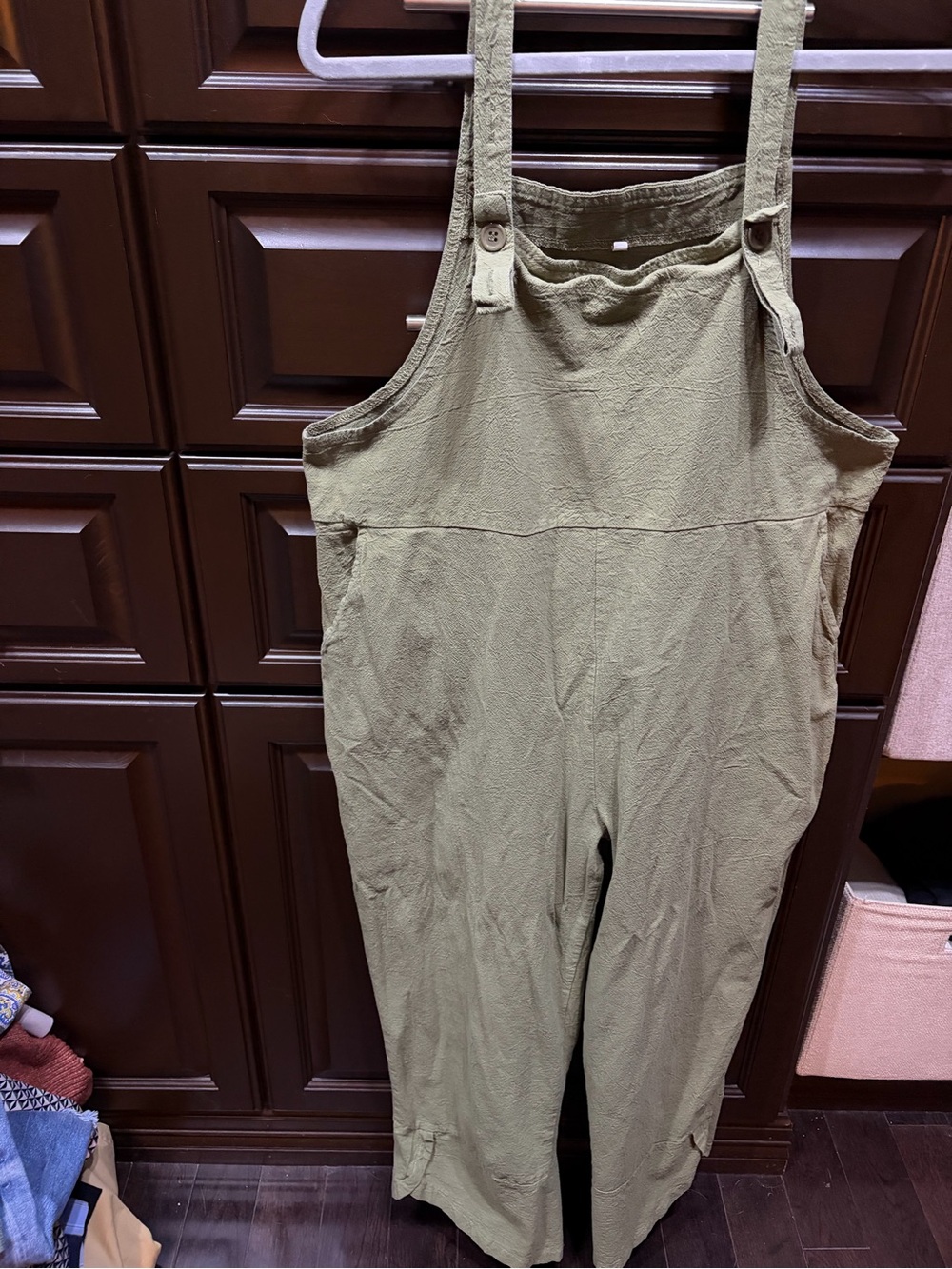 SHEIN Olive Green Cropped Relaxed Overalls Jumpsuit